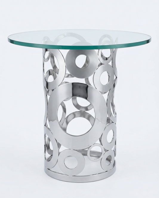 Chintaly Imports Raegan Table, Polished Chrome Base, Clear Glass 32Dia 30H