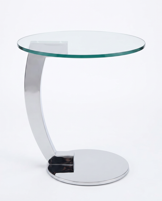 Chrome & Glass Accent Side Table 19.5Dia 19.75H