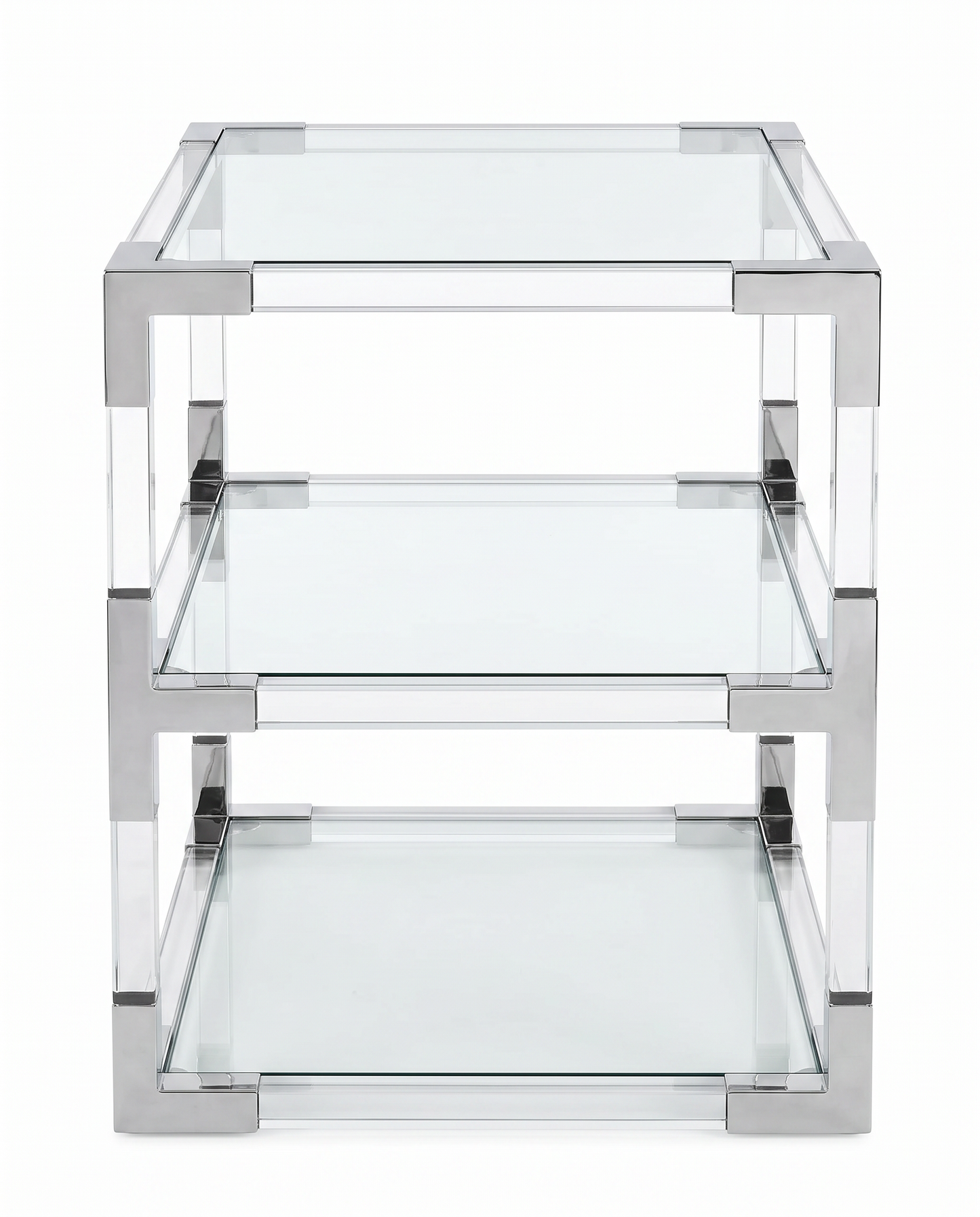 Chrome & Lucite Rectangle End Table, 2-Shelves 28W 20D 26H