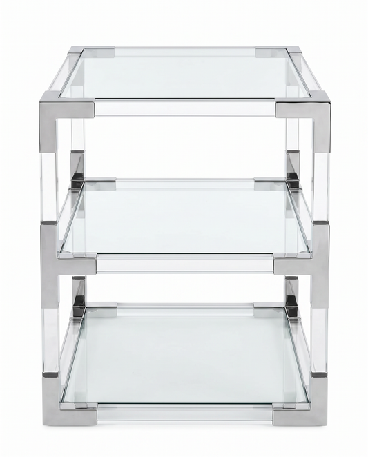 Chrome & Lucite Rectangle End Table, 2-Shelves 28W 20D 26H