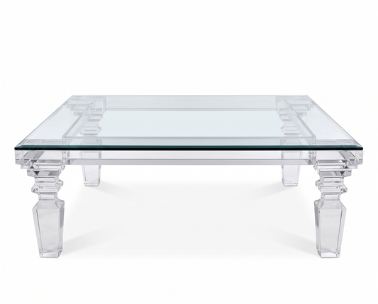 Contemporary Acrylic & Glass Coffee Table 48Sq 17H - AS IS