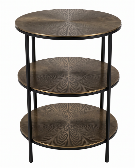 Curry & Co. 3-Tier. Textured Metal End Table 20Dia 26.5H