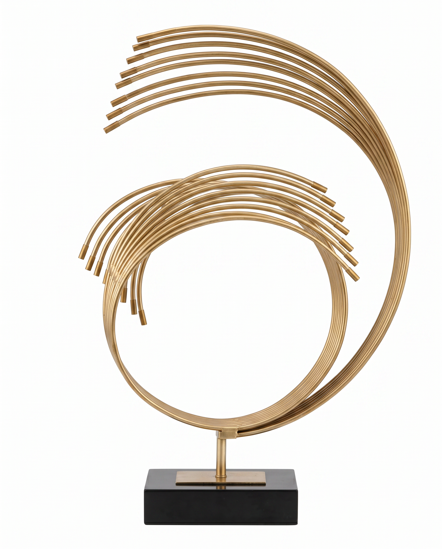 Curtis Jere Abstract Circular Movement Wire Sculpture w/ Black Marble Pedestal Base 38.5H