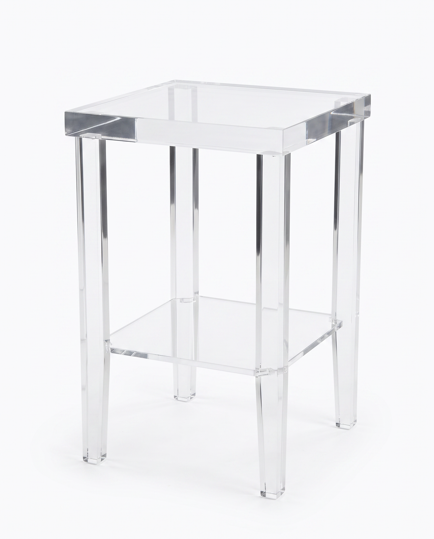 Custom Made Lucite Side Table w/Shelf 14"Sq x 23.25"H