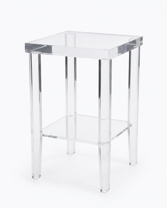 Custom Made Lucite Side Table w/Shelf 14"Sq x 23.25"H