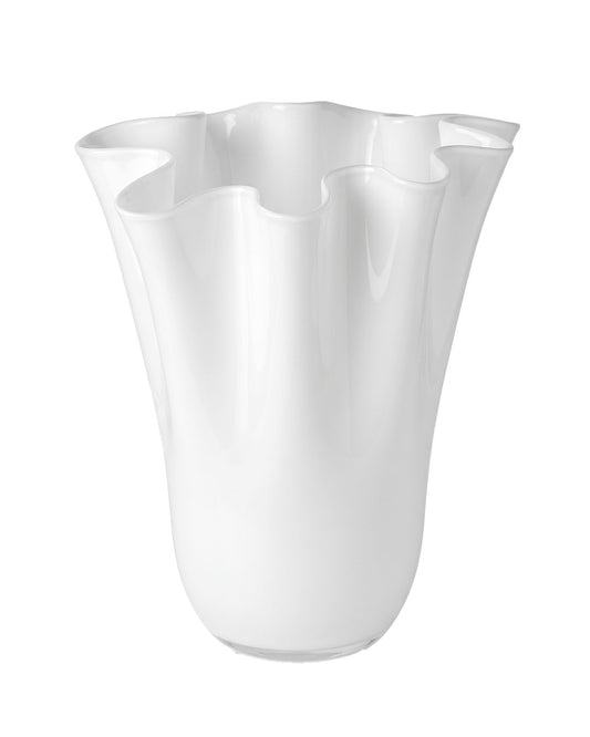 Danish Ruffled White Glass Vases (PAIR) AS-IS