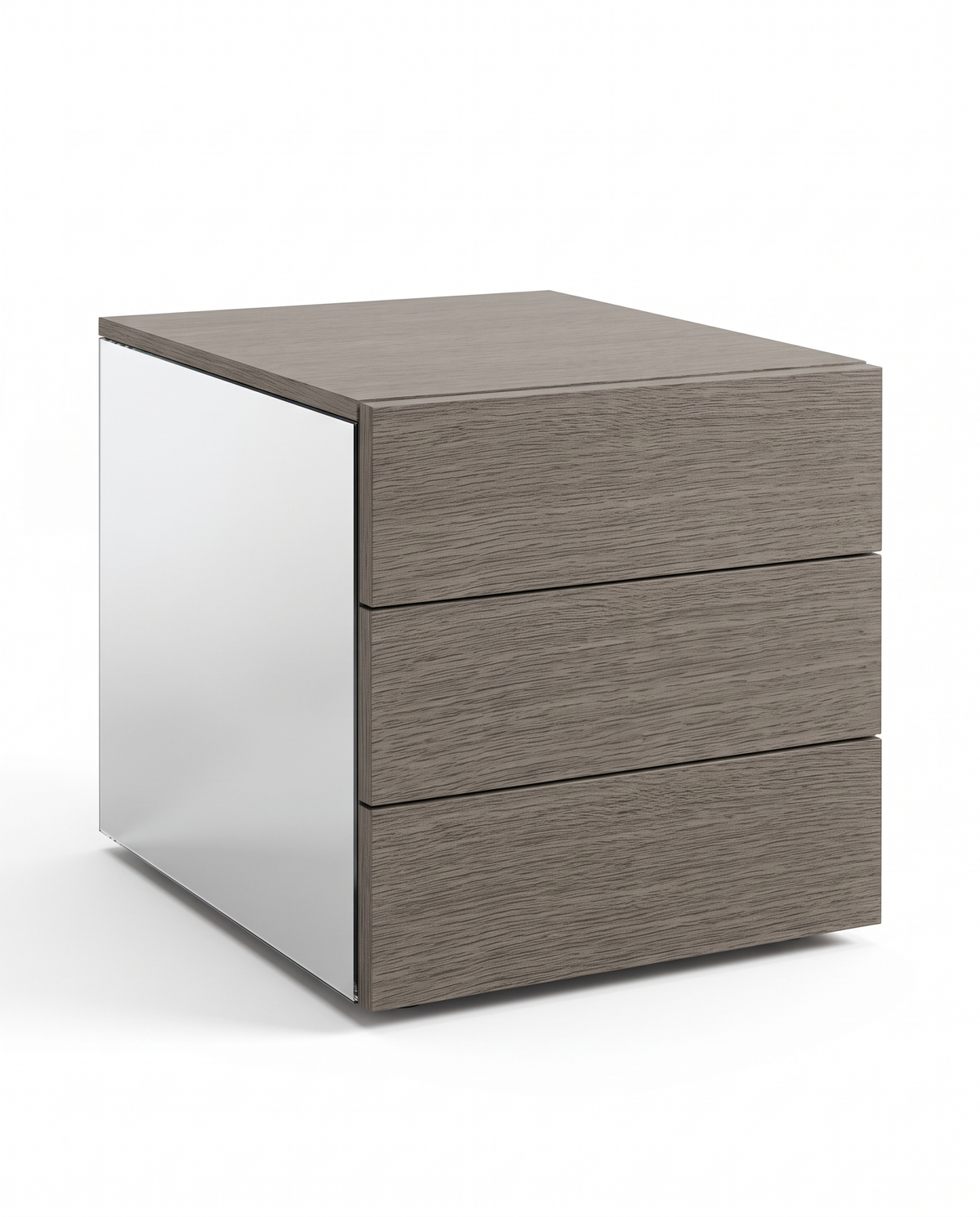 Decca Nightstands on Casters, Mirrored Sides, 3-Tiered Drawers, Shelving 30W 20D 21H - PAIR