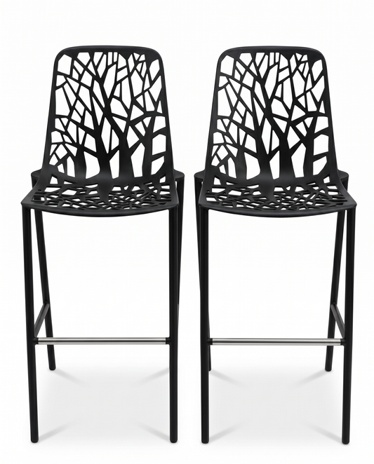 Designed by Robby Cantarutti for Fast, Blk. Powder-Coated Aluminum Hi-Bk Bar Stools (PAIR) 18.75, 20, 46