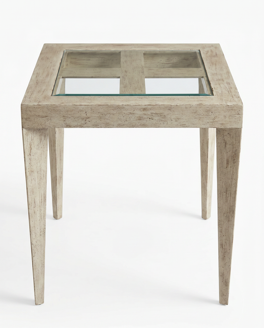 Distressed Painted Metal End Table, Weathered Finish w/Glass 24Sq 32H