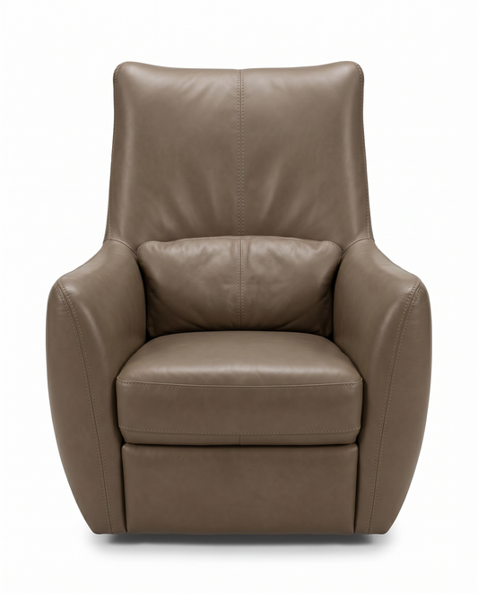 Domicil Taupe Leather Swivel Chairs (PAIR) 32.5 x 36 x 38.5