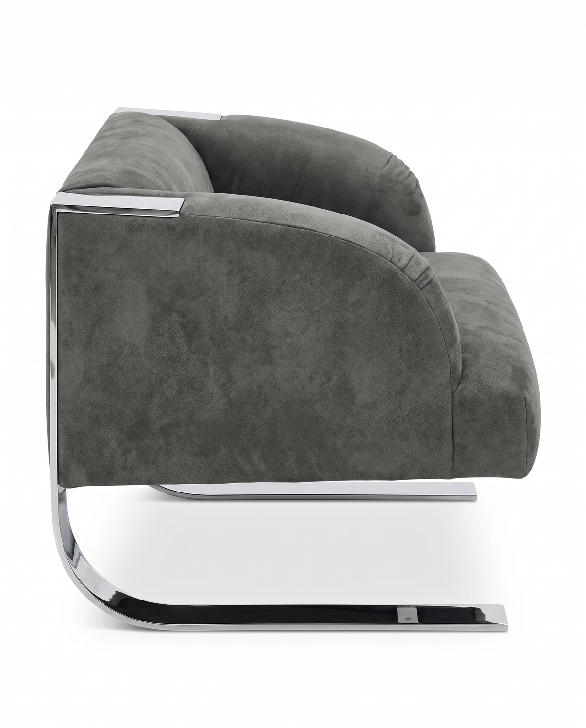 Donghia Grey Lounge Chairs, Leather, Stainless Steel Frame 33.5W 29.5D 26.5H - PAIR