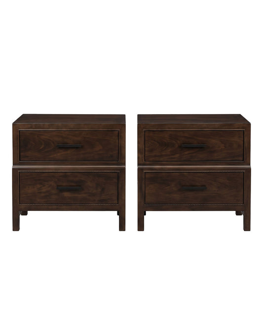 Enzo Collection 2-Drawer Dark Brown Minimalist Black Hardware Nightstands 32W 17D 30H - PAIR