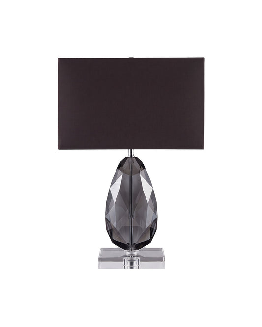 Faceted Tear-Drop Crystal Base, Clear Lucite Platform Table Lamps 25H - PAIR
