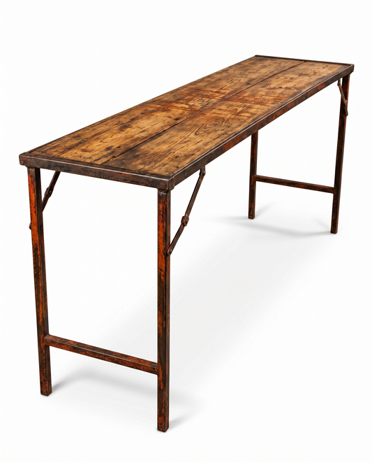Farmhouse Weathered Wood, Rusted Metal Work Table 72 x 18 x 30.5"H