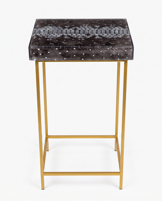 Faux Snake Skin Table, Gold Frame 13W 10.75D 24H