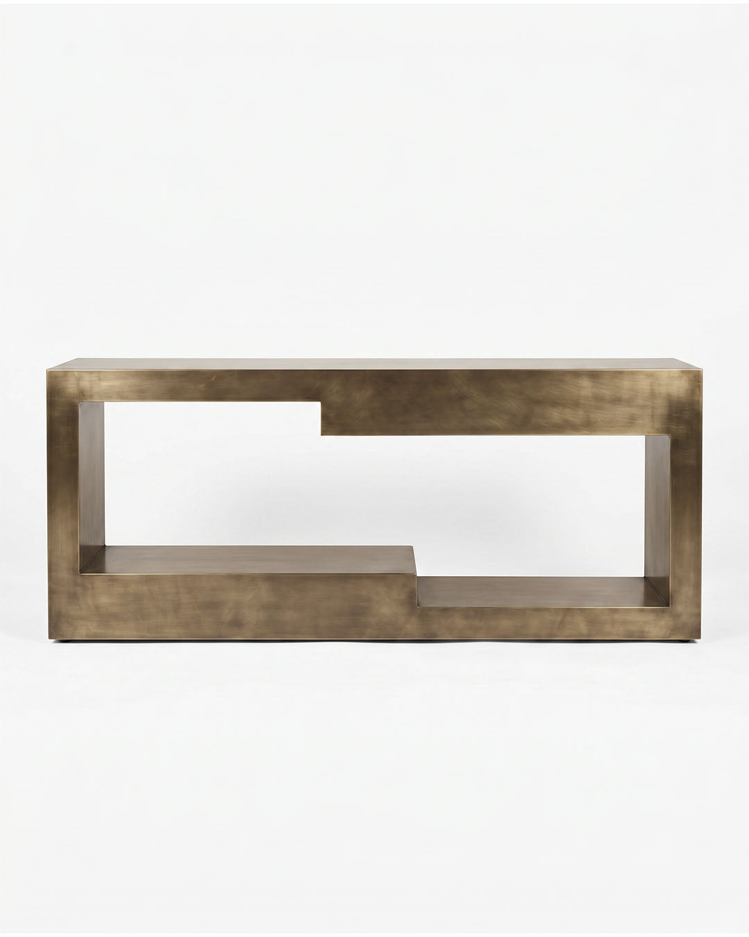 Fiber-Reinforced Concrete Console, Natural Matte Grey, Asymmetrical Layered Block Step Design 84W 18D 33H