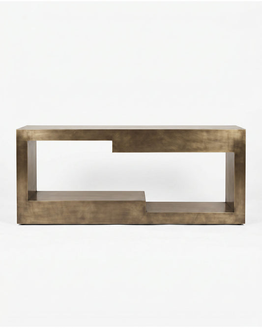 Fiber-Reinforced Concrete Console, Natural Matte Grey, Asymmetrical Layered Block Step Design 84W 18D 33H