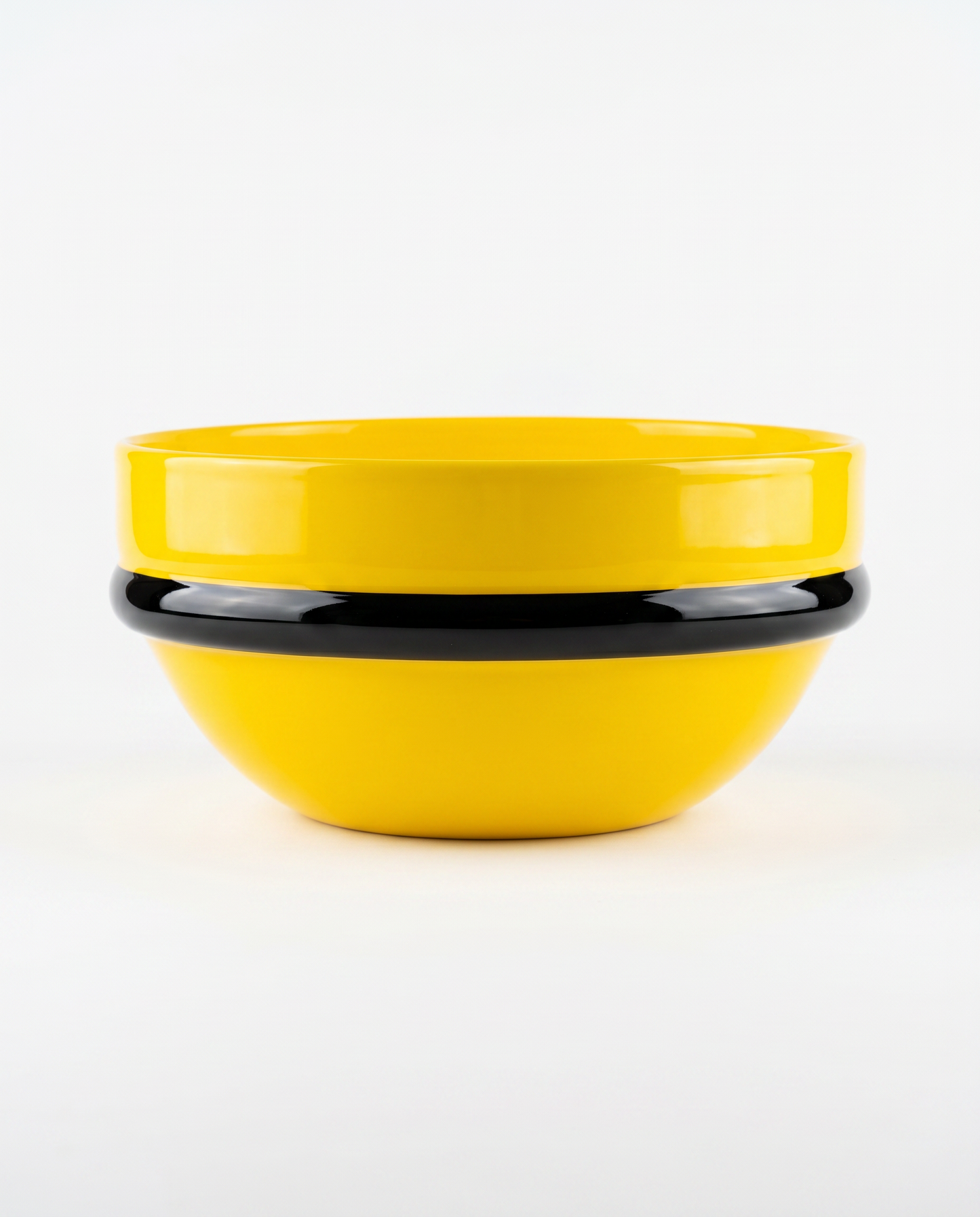 Fulvio Bianconi Art Glass Bowl, Murano Vibrant Yellow w/Black/White Band