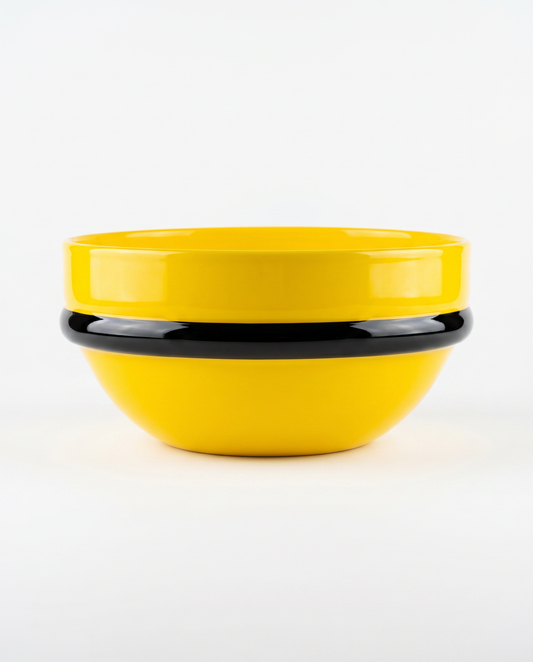 Fulvio Bianconi Art Glass Bowl, Murano Vibrant Yellow w/Black/White Band