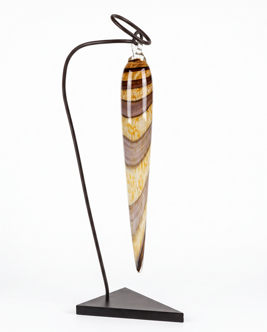 Fusion Z Art Glass Icicle-Shaped Sculpture, Iron Stand 35H