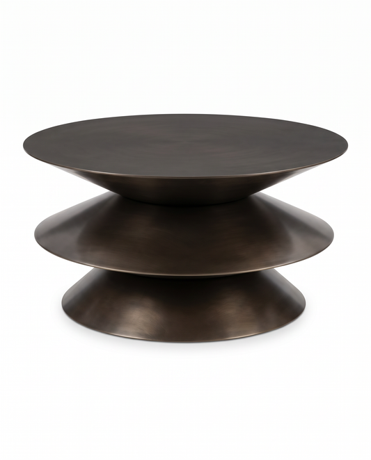Gabby Reid Metal Black Matte Finish Multi-Tiered Coffee Table 44Dia 18H