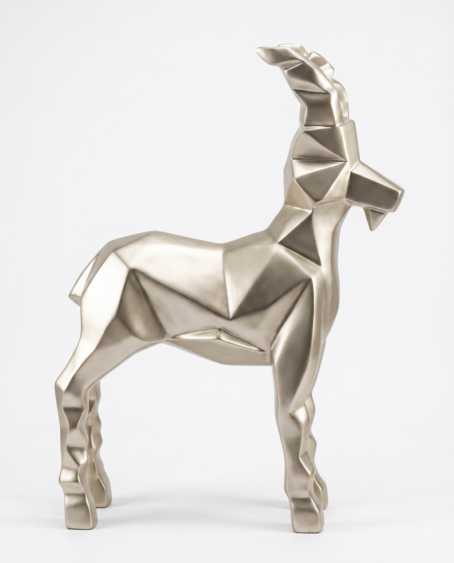 Geometric Alpine Ibex Sculpture, Champagne Faceted Polyresin 37 x 43"H