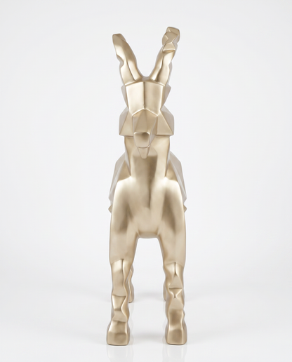 Geometric Alpine Ibex Sculpture, Champagne Faceted Polyresin 37 x 43"H