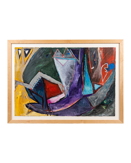 Geometrical Acrylic on Paper Abstract, Matted & Framed, Unsigned 50.75 x 36.5"