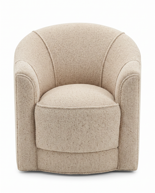 Gina B. Beige Textured Lounge Chair, Swivel Base, Round Barrel Style 33W 34D 31.5H