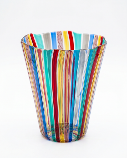 Gio Ponti Canne Blown Art Glass Vase w/Polychrome
