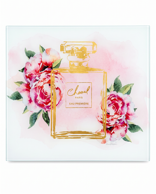 Glass Covered Chanel Perfume Bottle w/Pink Roses