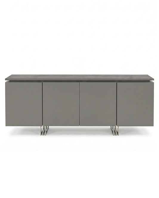 Gray Console Cabinet, Silestone Quarts Surface, Stainless Steel Legs 87W 20D 32H