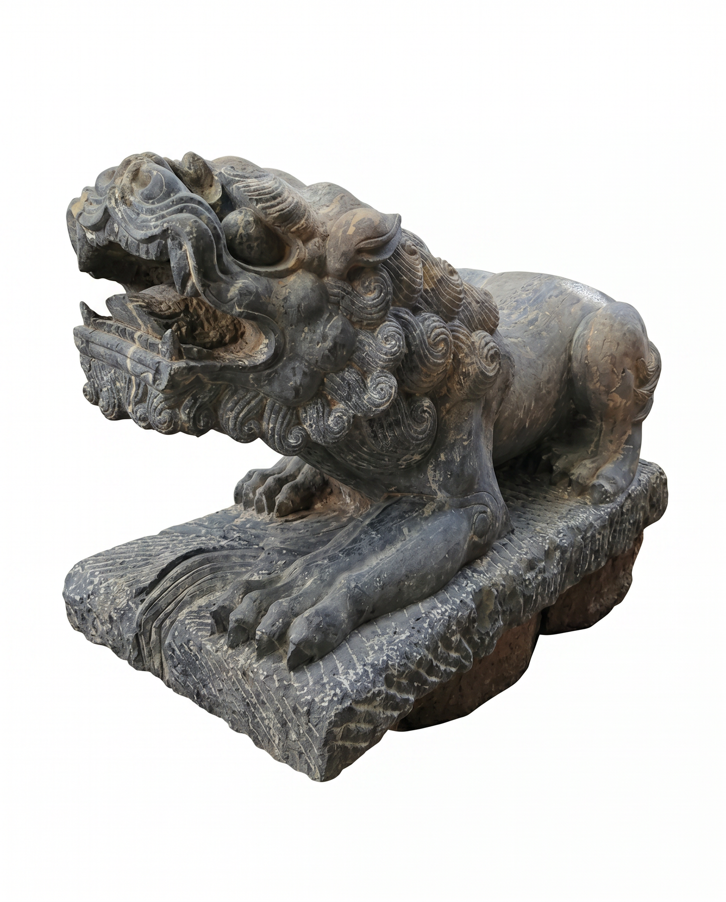 Hand Carved Limestone or Marble Chinese Imperial Guardian Lion Statues 45W 17.5D 24.5H - PAIR