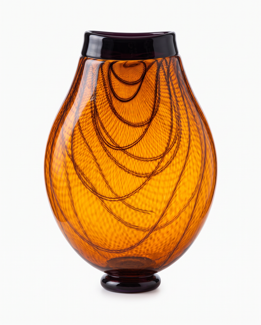 Hd. Blown Studio-Crafted Amber w/Amethyst Accents Vase 15H