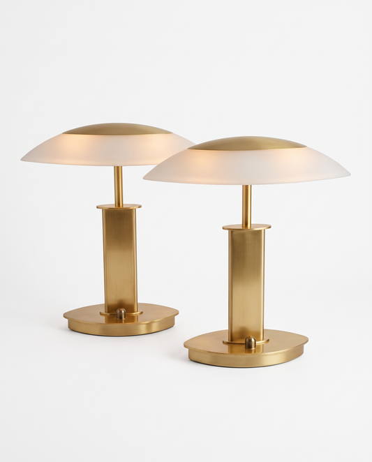 Holtkotter Nauticus Series, Halogen Table Lamps, Brushed Brass, Opal Glass Shades 12.5H - PAIR