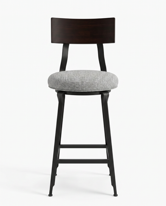 Hudson Pub Stool, Upholstered Seat on Metal Frame w/Curved Back 16W 17D 44.25H (8 available)
