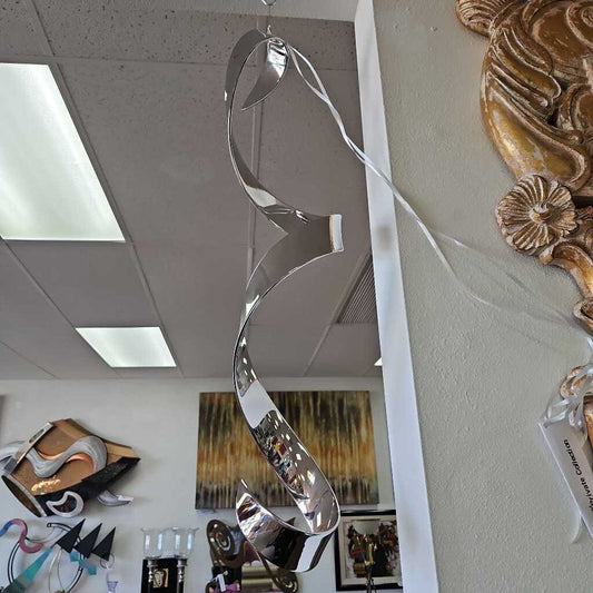 Original Signed David Herschler Kinetic Ribbon Sculpture, Stainless Steel