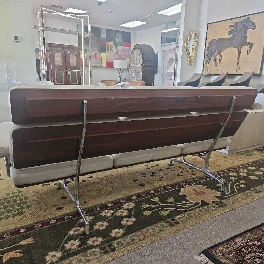 Eames 3-Seater Sofa by Herman Miller, Oiled Walnut, Polished Aluminum, Milaner Flax