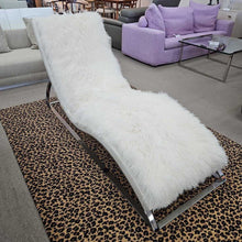 Load image into Gallery viewer, Chaise Lounge, White Enamel, Stainless Steel &amp; White Fur
