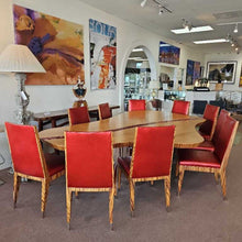 Load image into Gallery viewer, Custom Macassar Zebra Wood Veneer w/Stainless Steel Base Dining Table w/ 10-Chairs
