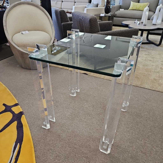 Beveled Lucite Leg Table w/Glass