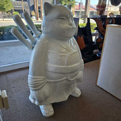 Hiro Ando Samurai Cat (White) Ltd. Ed. 7/20, COA, Resin & Fiberglass Painted & Varnished
