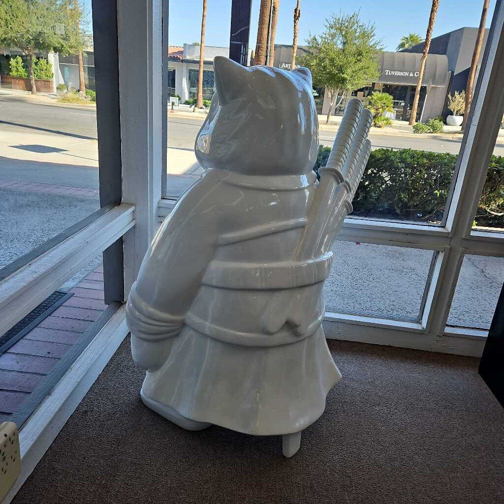 Hiro Ando Samurai Cat (White) Ltd. Ed. 7/20, COA, Resin & Fiberglass Painted & Varnished