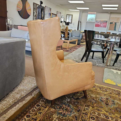 Arteriors Budelli Wing Chairs, Tan Leather - PAIR