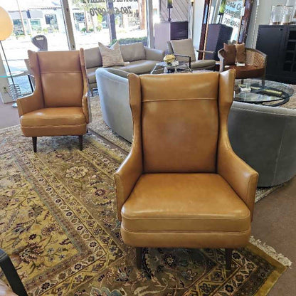 Arteriors Budelli Wing Chairs, Tan Leather - PAIR