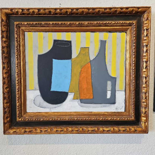 Savage Black & Gold Frame, Still Life Black/Grey/Orange Vessels