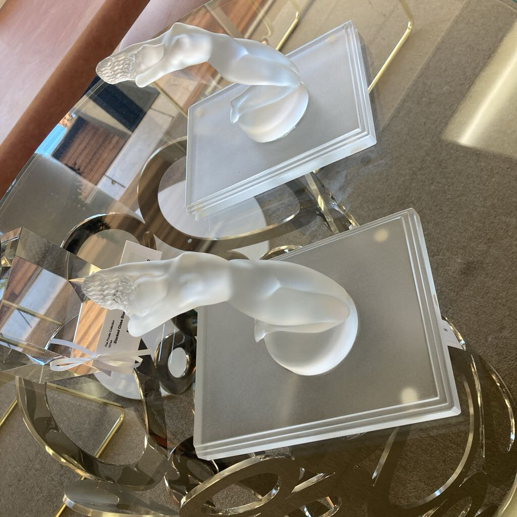 Lalique France Chrysis Crystal Bookends 7.75W 6D 6H - PAIR
