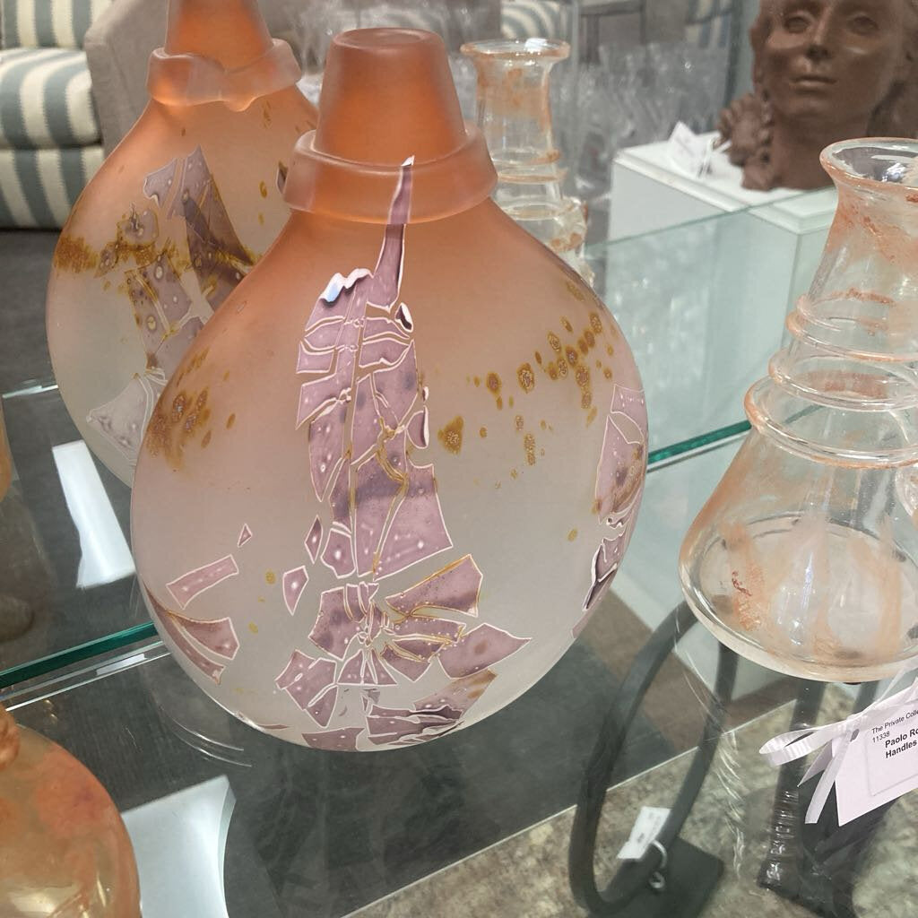 Signed Louis Leloup Light Pink Art Glass Vase 7.5W 4D 9.5H