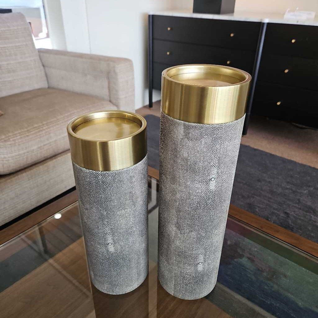 Uttermost Wessex Candleholder, Gray Shagreen, Antique Brushed Brass 13H; 16H - PAIR