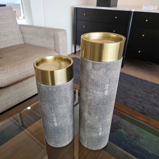 Uttermost Wessex Candleholder, Gray Shagreen, Antique Brushed Brass 13H; 16H - PAIR